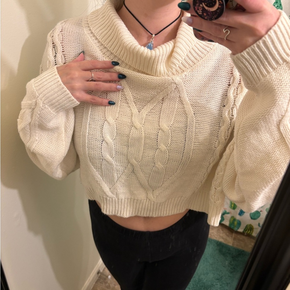 Cozy Cream Cable Knit Cropped Sweater